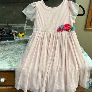 Mini Boden Tulle Girl’s Dress SIZE 5-6 Years Fall PEACHY PINK Flowers Party